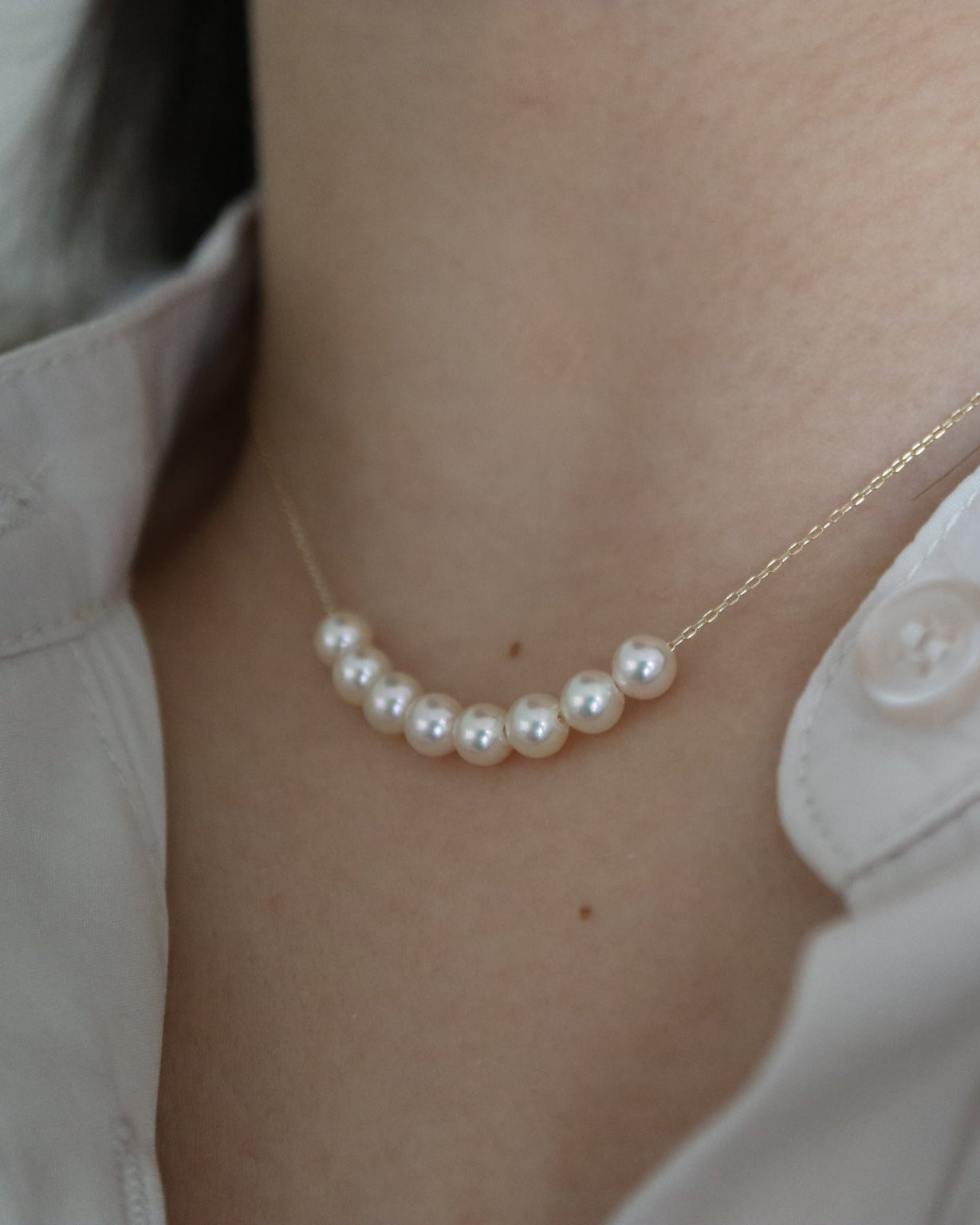 4mm Cream Golden Akoya Pearl Smile Necklace 10K Yellow Gold - KOKOPEARLJEWELRY - 2