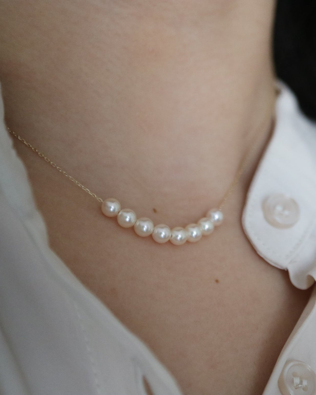 4mm Cream Golden Akoya Pearl Smile Necklace 10K Yellow Gold - KOKOPEARLJEWELRY - 1
