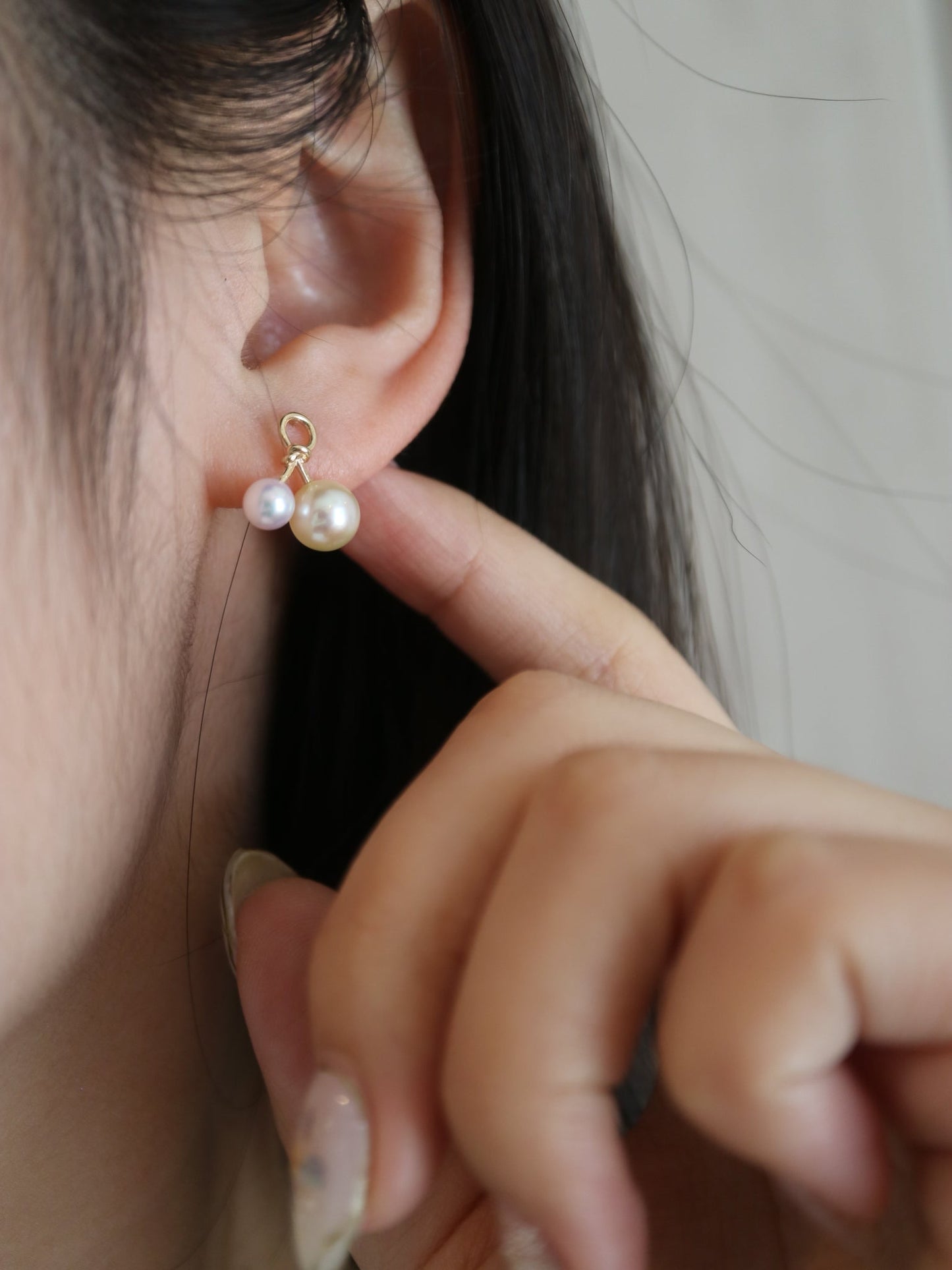 4.5mm + 6.5mm Double Color Akoya Pearl Little Cherry Stud Earrings 10K Yellow Gold - KOKOPEARLJEWELRY - 2