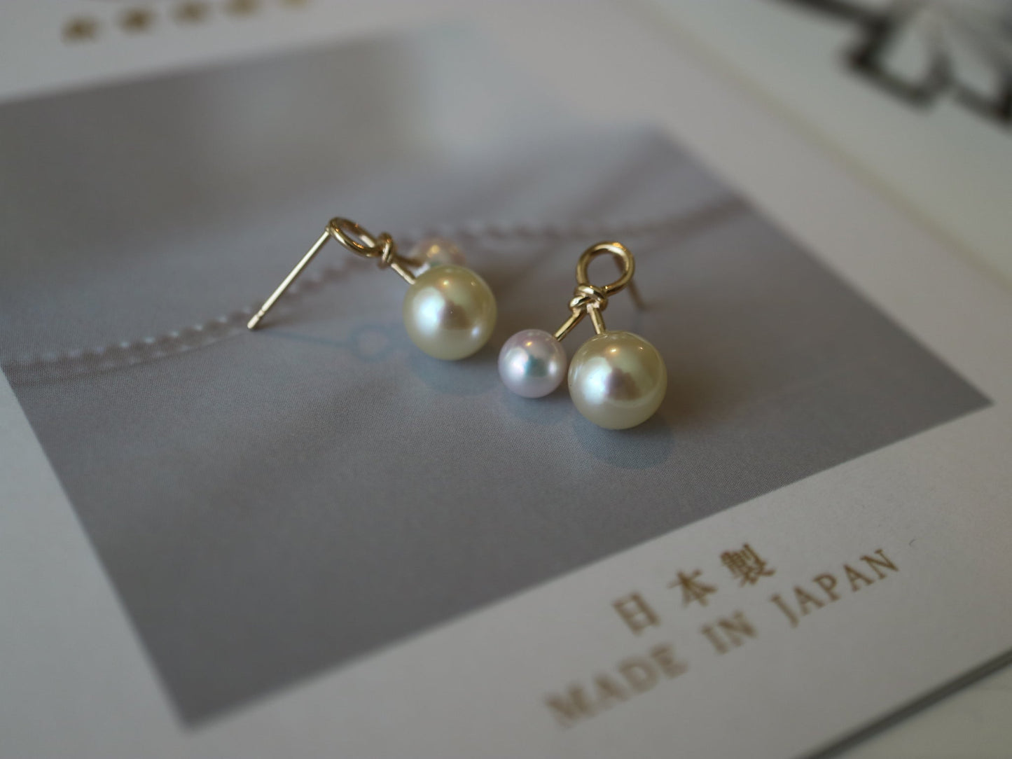 4.5mm + 6.5mm Double Color Akoya Pearl Little Cherry Stud Earrings 10K Yellow Gold - KOKOPEARLJEWELRY - 5