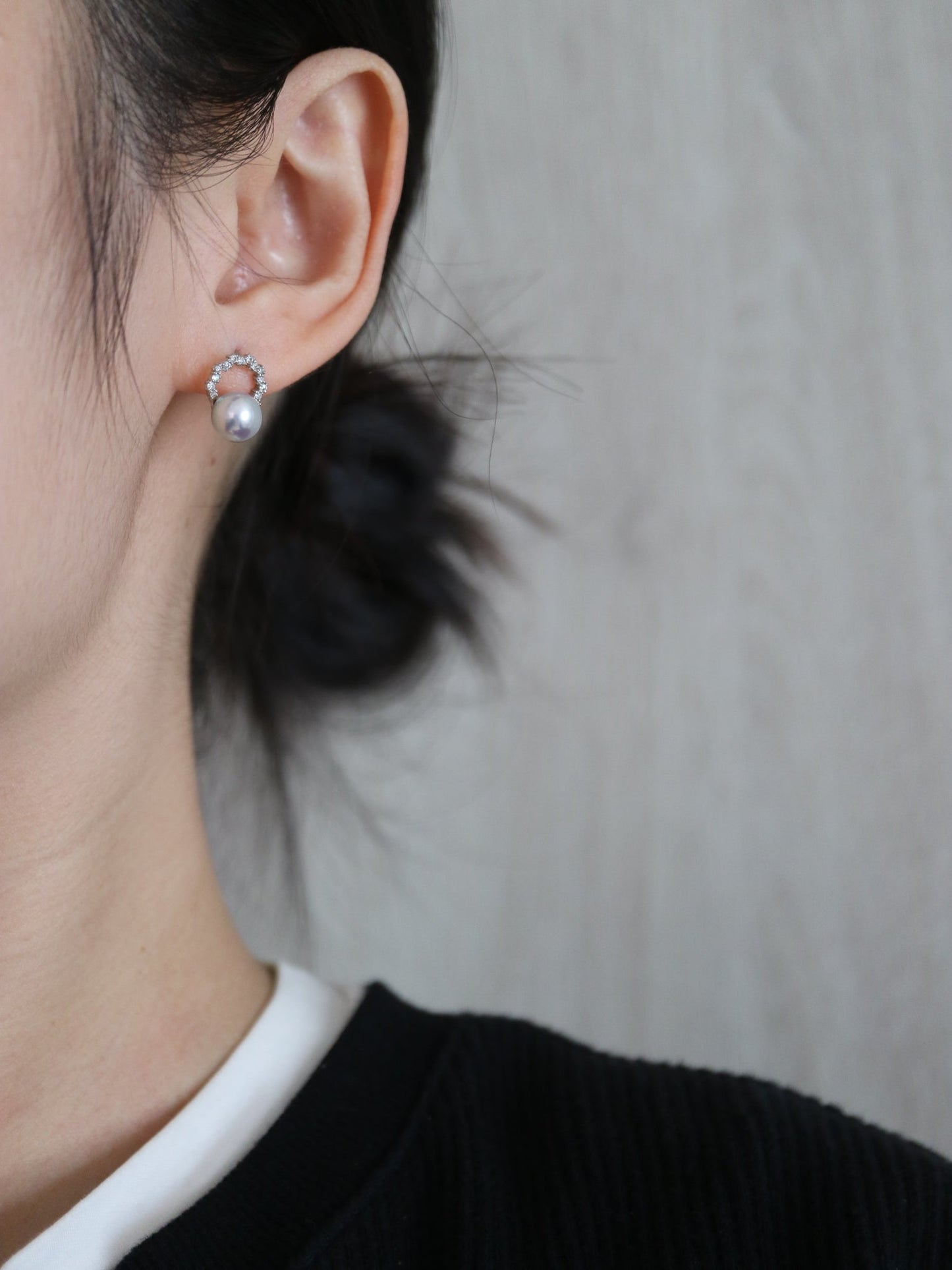 7mm Silver Blue Akoya Pearl Diamond Halo Stud Earrings Pt900 Platinum - KOKOPEARLJEWELRY - 2