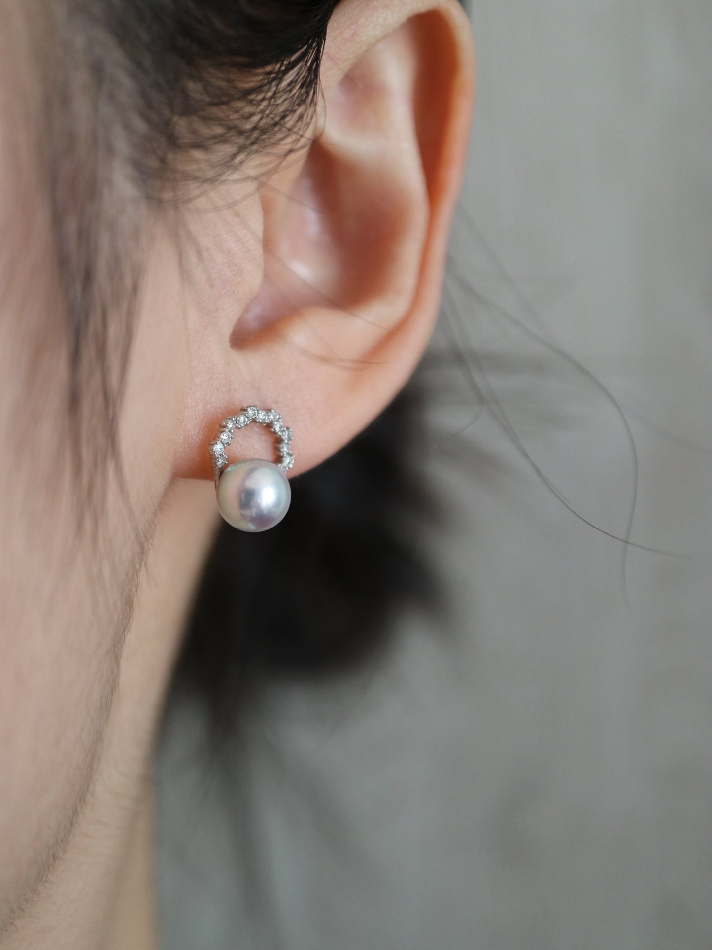 7mm Silver Blue Akoya Pearl Diamond Halo Stud Earrings Pt900 Platinum - KOKOPEARLJEWELRY - 1