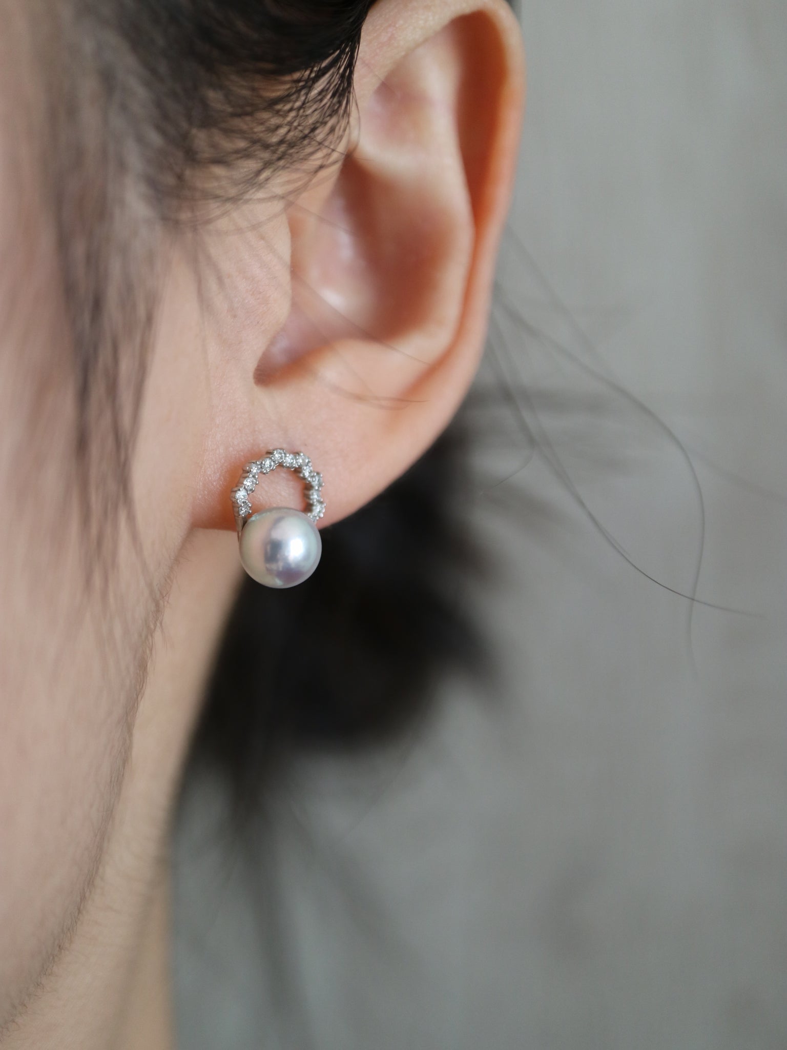 7mm Silver Blue Akoya Pearl Diamond Halo Stud Earrings Pt900 Platinum - KOKOPEARLJEWELRY - 1