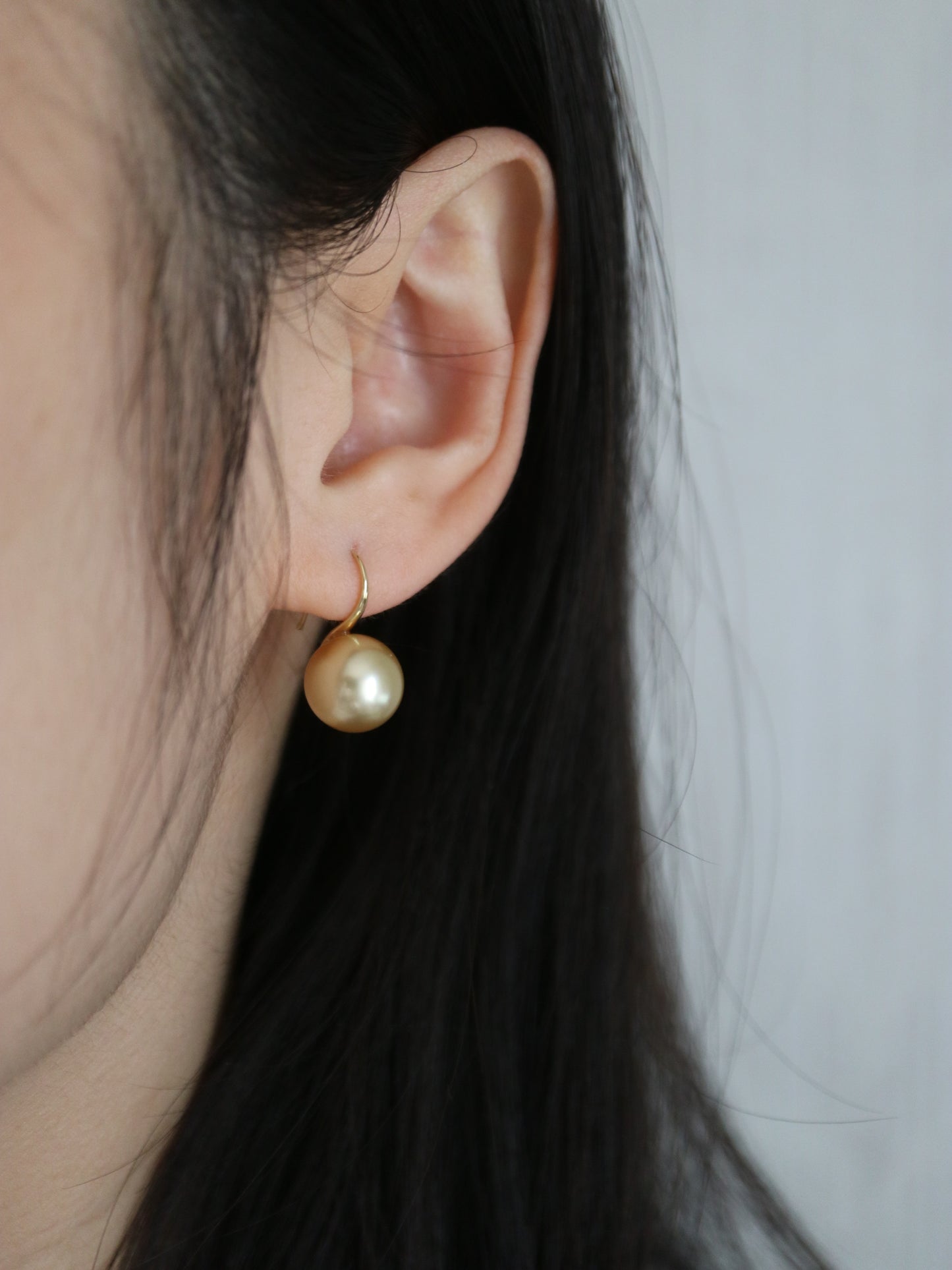 10mm Golden South Sea Pearl Drop Hook Earrings 18K Yellow Gold