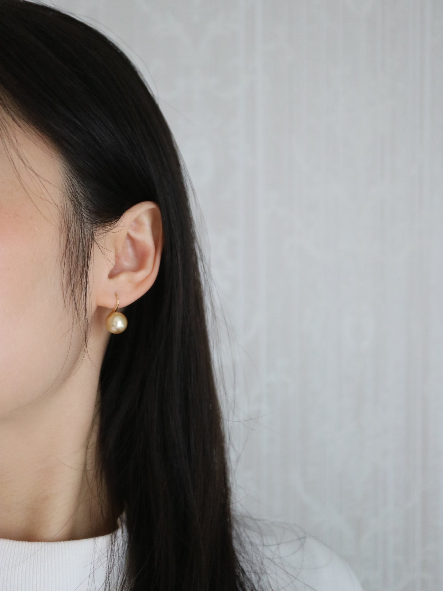 10mm Golden South Sea Pearl Drop Hook Earrings 18K Yellow Gold