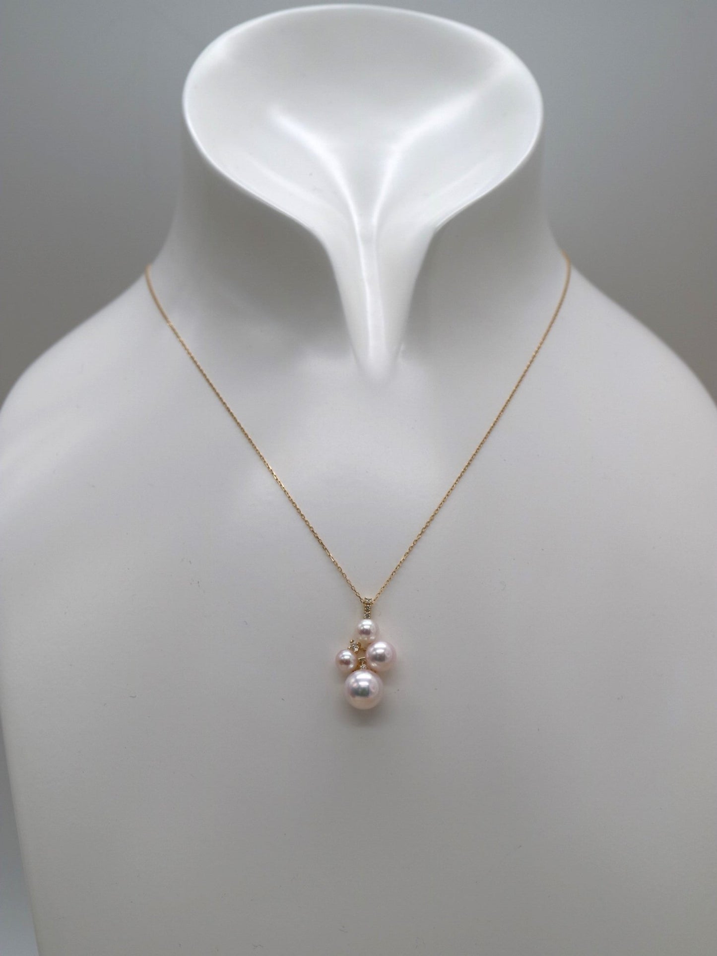 Mixed Color / Pinkish White 4 - 7.5mm Akoya Pearl Diamond Pendant Necklace 18K Yellow Gold - KOKOPEARLJEWELRY - 10