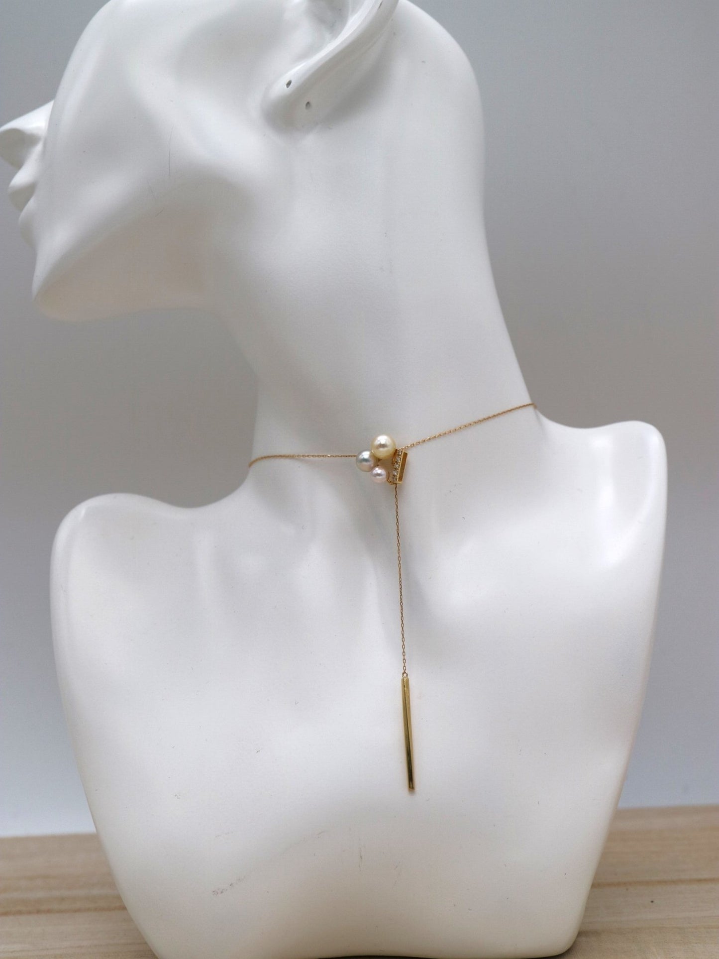 Mixed Color 4 - 5.5mm Akoya Pearl Diamond Pendant Adjustable Y Shaped Necklace 18K Yellow Gold - KOKOPEARLJEWELRY - 3