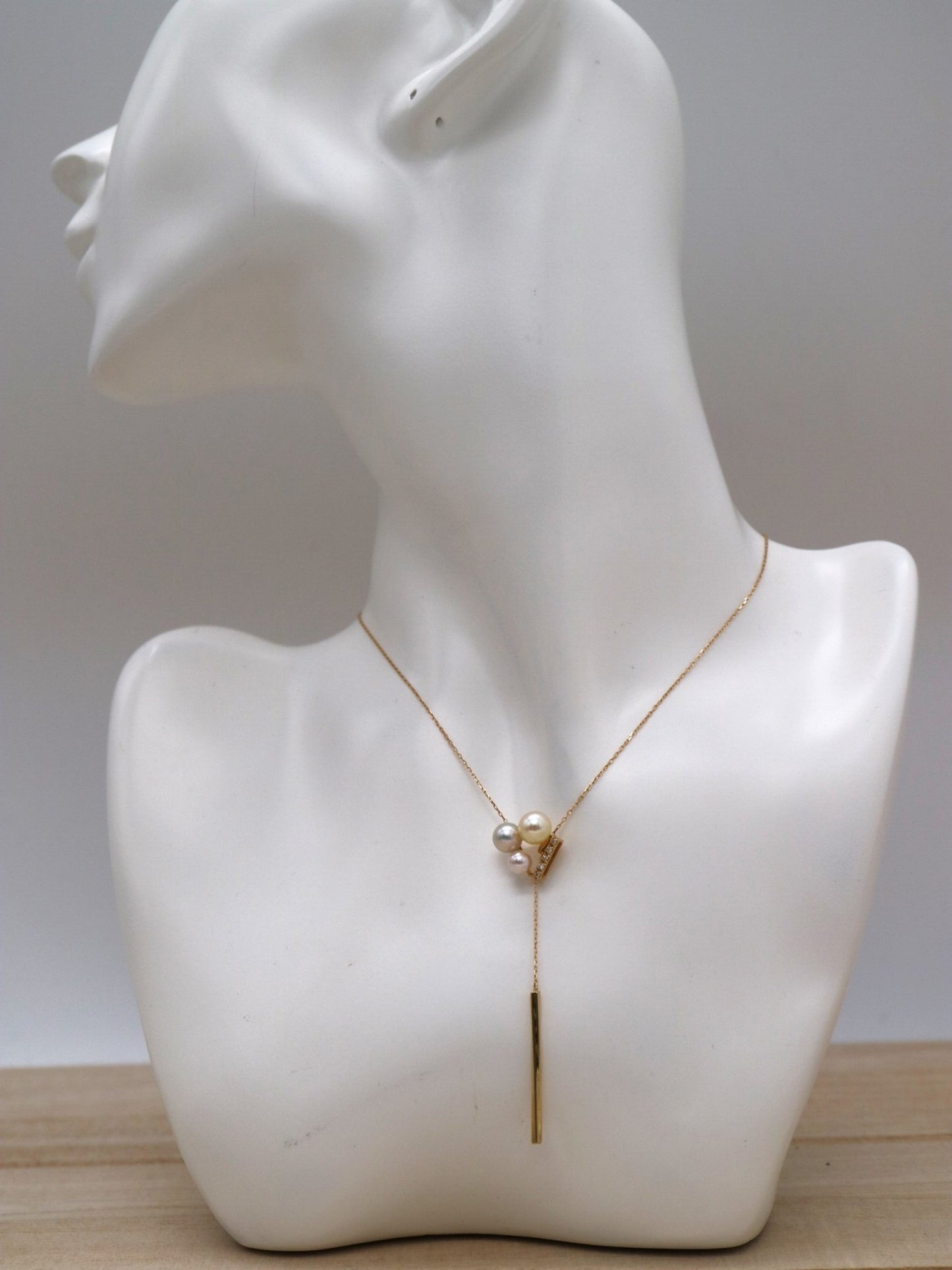 Mixed Color 4 - 5.5mm Akoya Pearl Diamond Pendant Adjustable Y Shaped Necklace 18K Yellow Gold - KOKOPEARLJEWELRY - 5