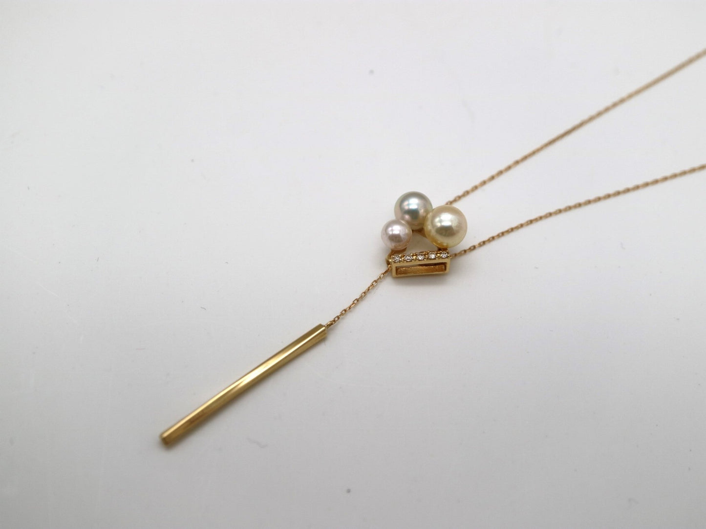 Mixed Color 4 - 5.5mm Akoya Pearl Diamond Pendant Adjustable Y Shaped Necklace 18K Yellow Gold - KOKOPEARLJEWELRY - 6