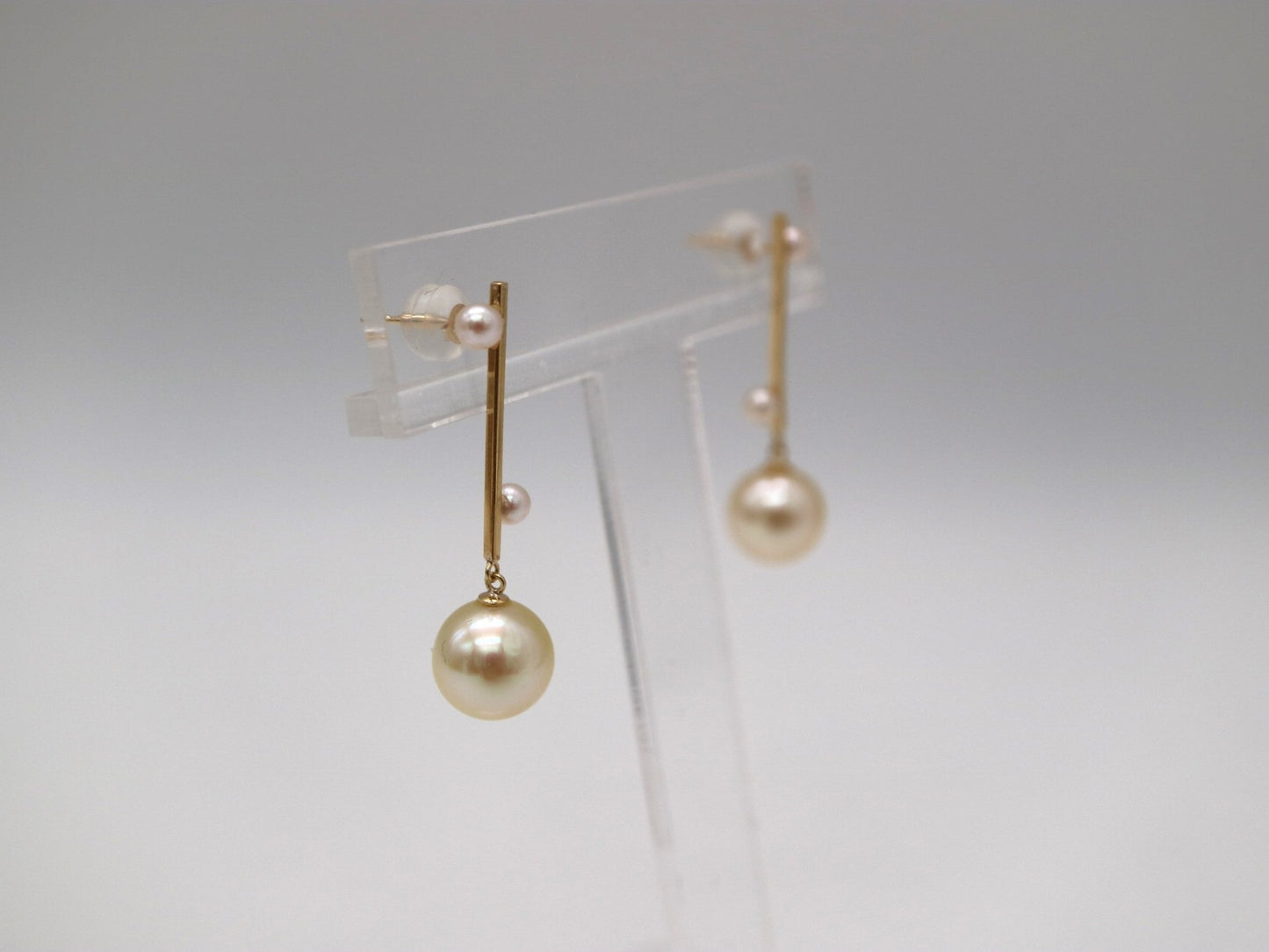 2.5+7.5mm Double Color Akoya Pearl Bar Drop Earrings 18K Yellow Gold - KOKOPEARLJEWELRY - 5