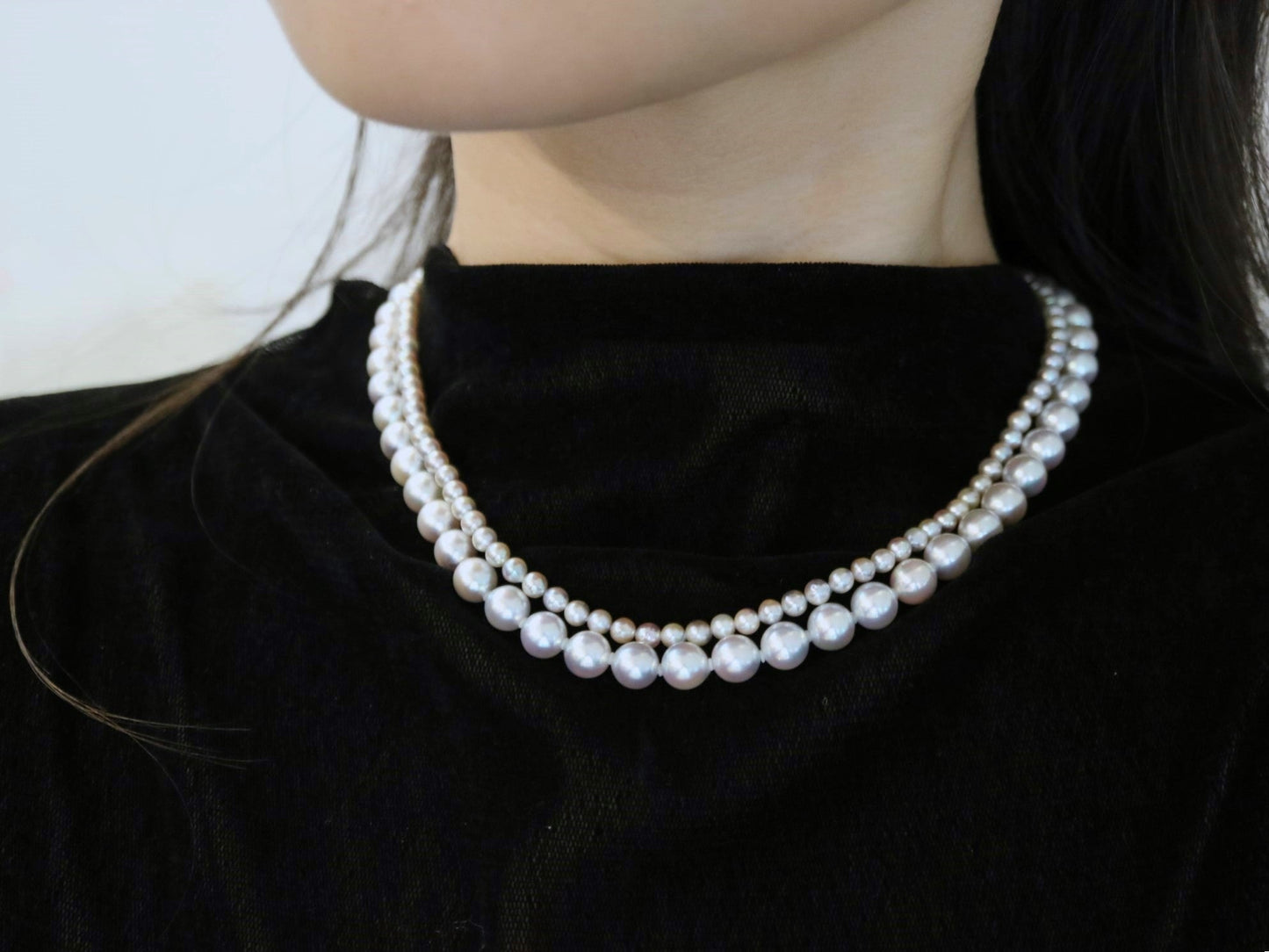 Certified Natural Silver Blue Baroque Akoya Pearl Double Layered Strand Necklace - KOKOPEARLJEWELRY - 3