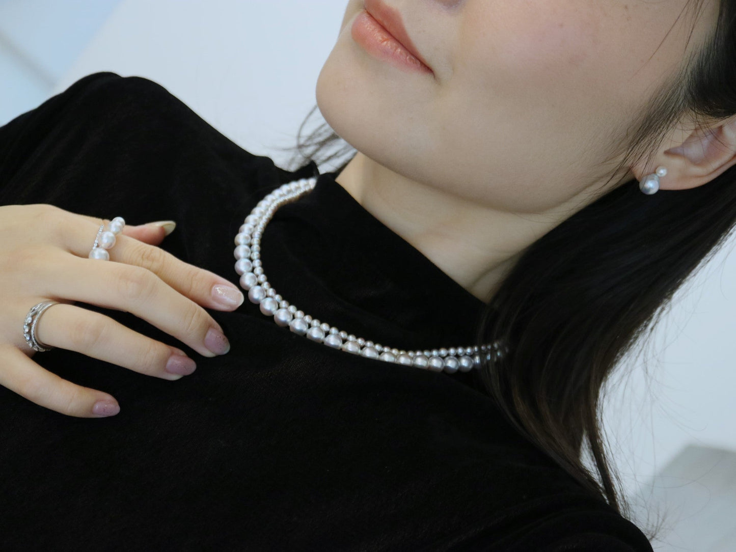Certified Natural Silver Blue Baroque Akoya Pearl Double Layered Strand Necklace - KOKOPEARLJEWELRY - 6