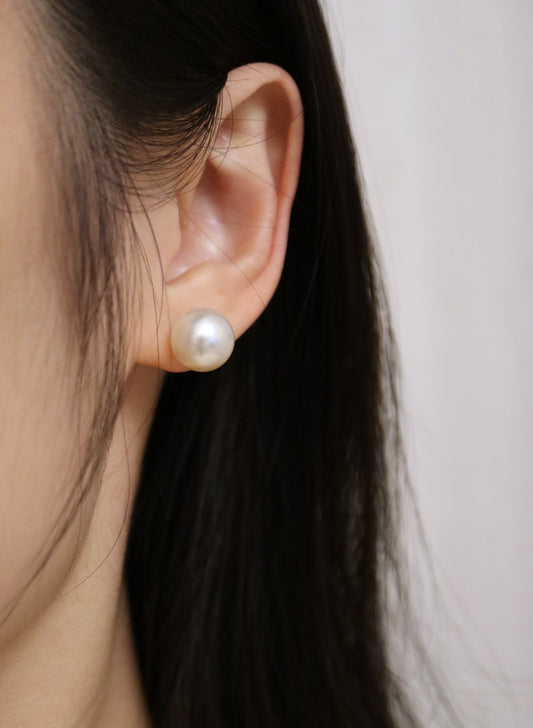 Clip Earrings Available丨 Button Shaped 11mm Natural Champagne Tone South Sea Pearl Stud Earrings