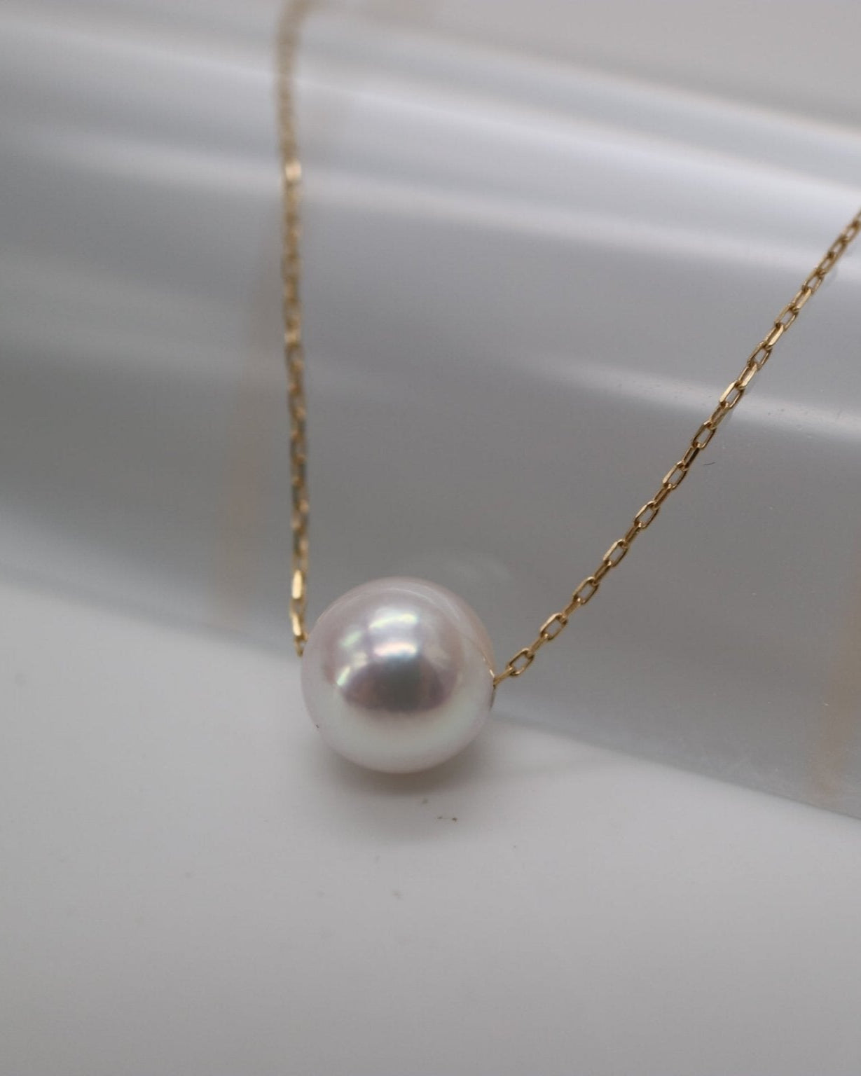 10K Gold Clasp and KOKO PEARL Jewelry Tag on Floating Pearl Necklace