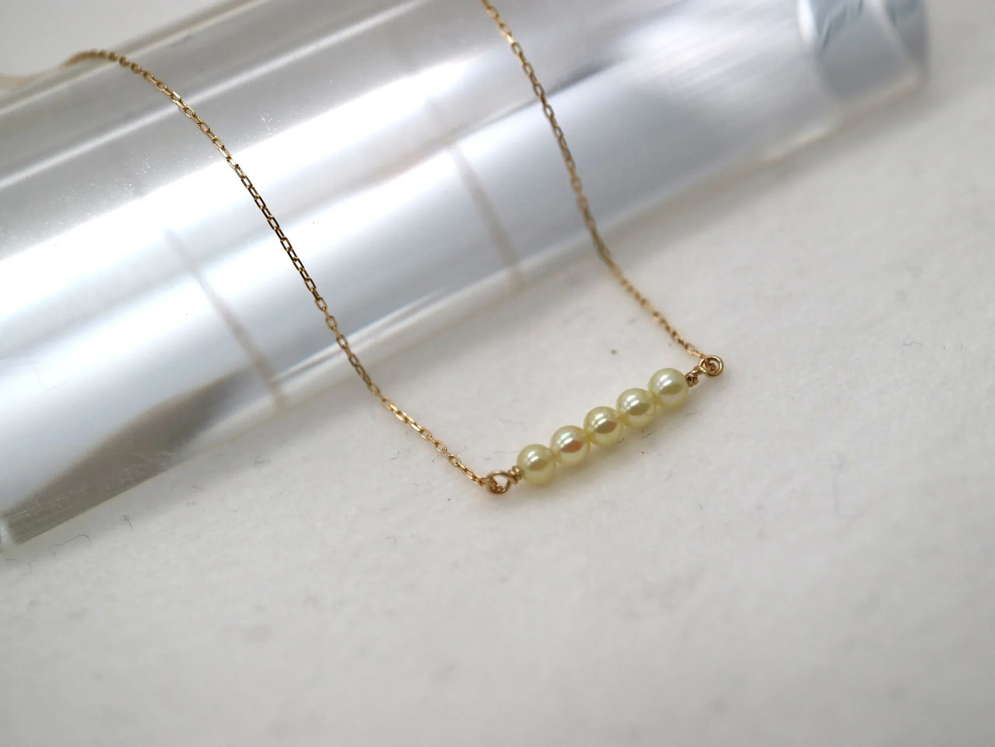 희귀 사이즈 2.5mm 샴페인 골드 아코야 진주 바 펜던트 목걸이 10K 옐로우 골드