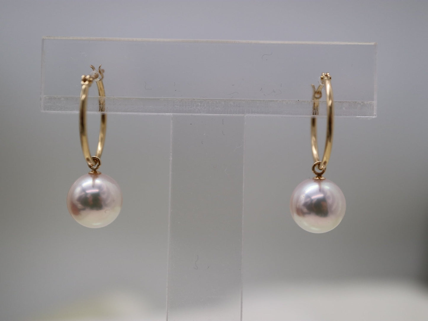 8mm Akoya Pearl Hoop Dangle Earrings 18K Yellow Gold - KOKOPEARLJEWELRY - 4