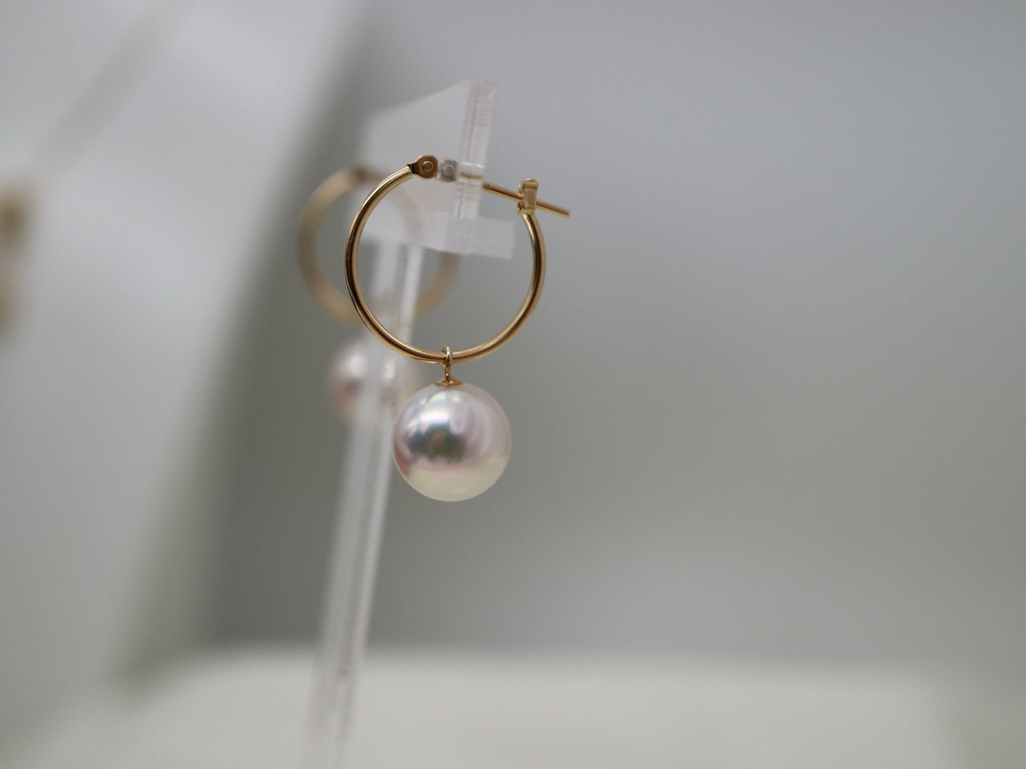 8mm Akoya Pearl Hoop Dangle Earrings 18K Yellow Gold - KOKOPEARLJEWELRY - 6