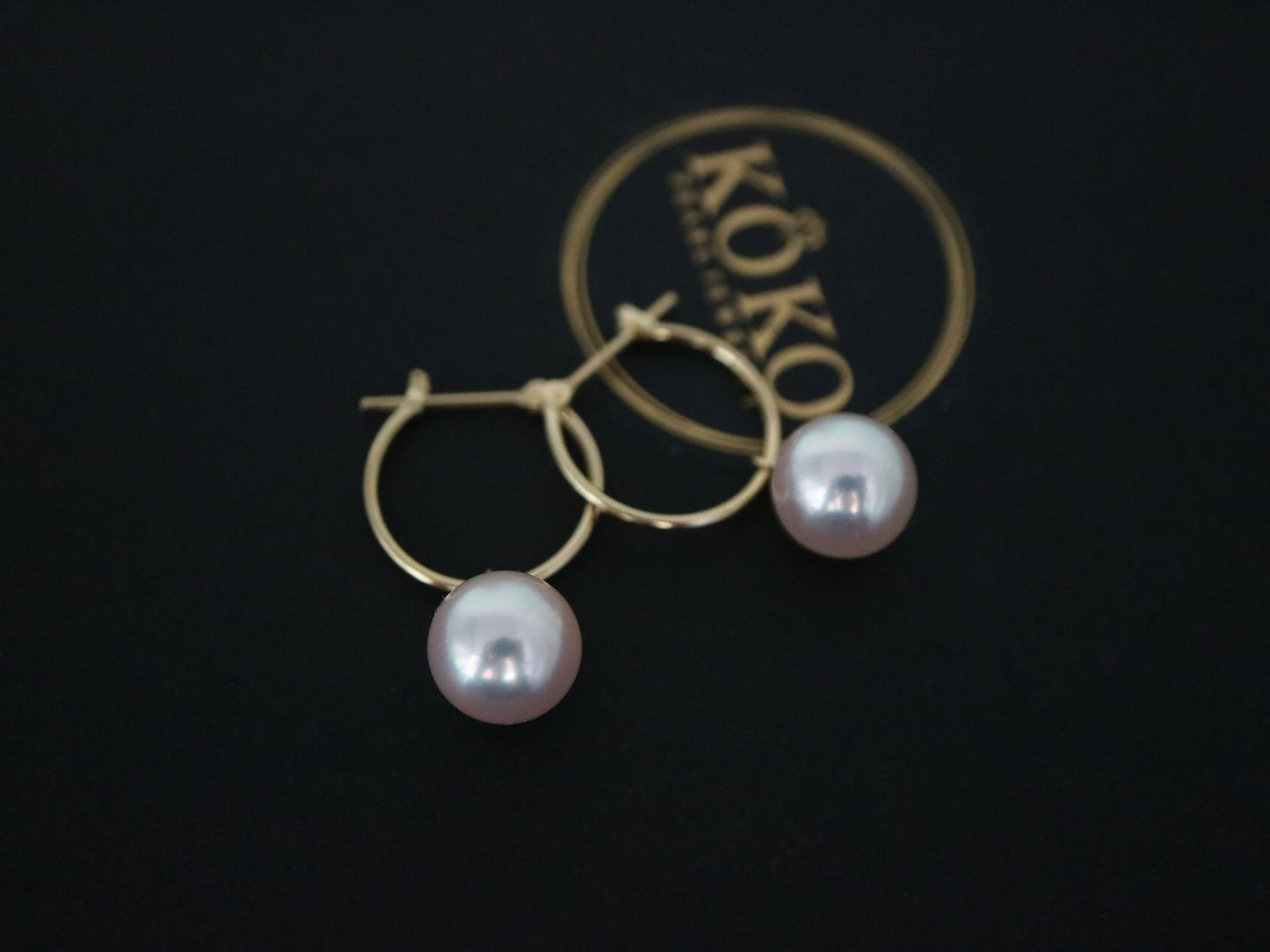 8mm Akoya Pearl Hoop Dangle Earrings 18K Yellow Gold - KOKOPEARLJEWELRY - 7
