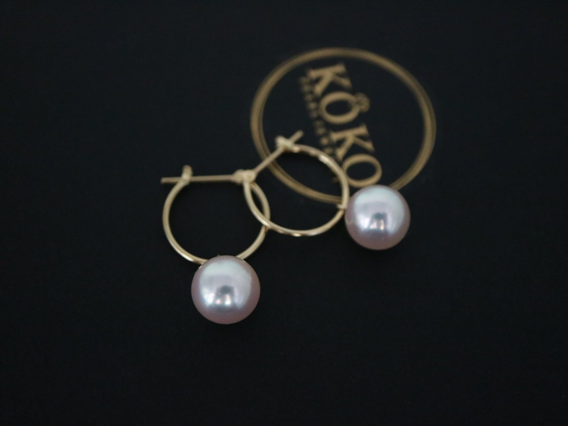 8mm Akoya Pearl Hoop Dangle Earrings 18K Yellow Gold - KOKOPEARLJEWELRY - 7