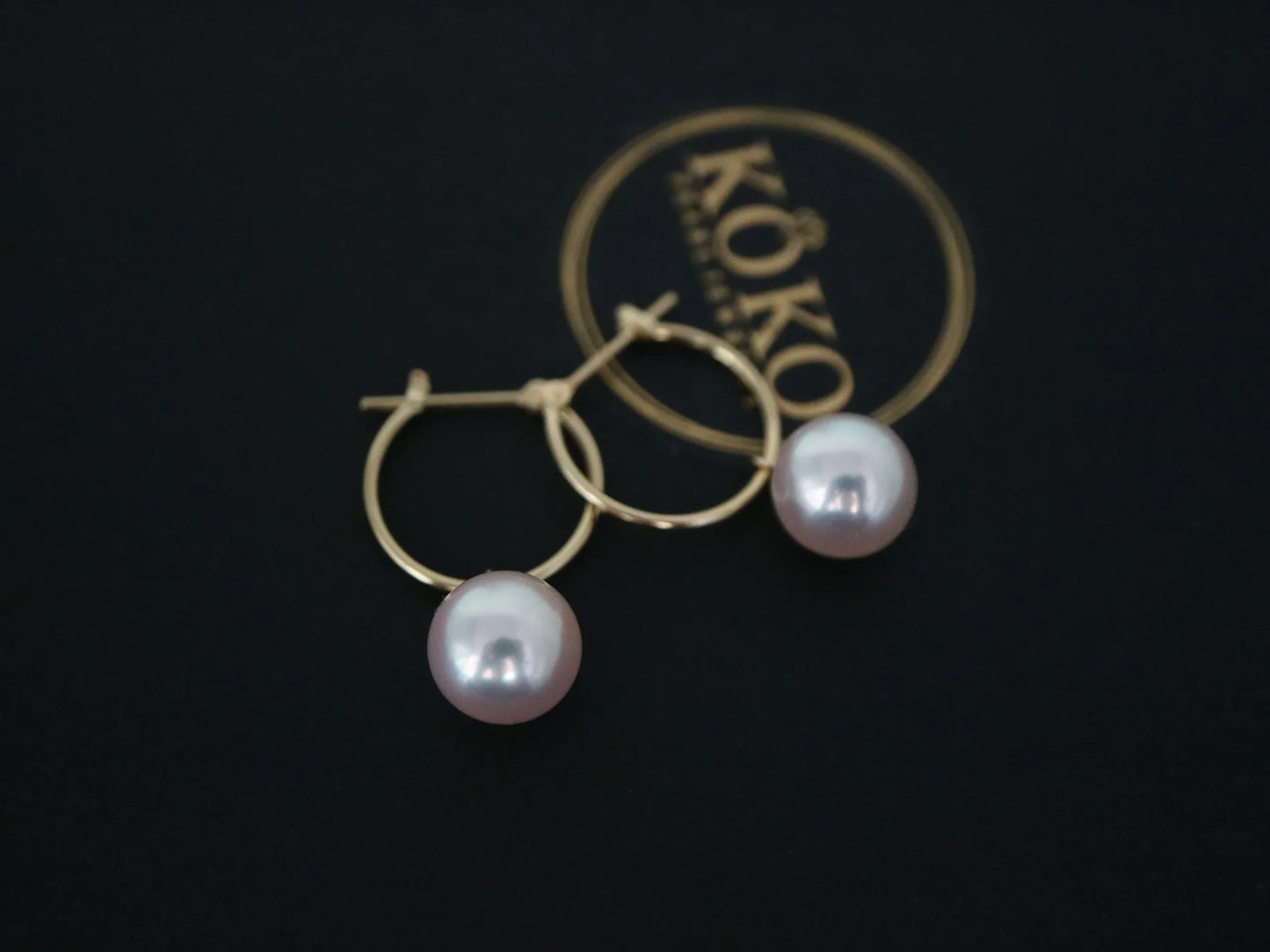 8mm Akoya Pearl Hoop Dangle Earrings 18K Yellow Gold - KOKOPEARLJEWELRY - 7