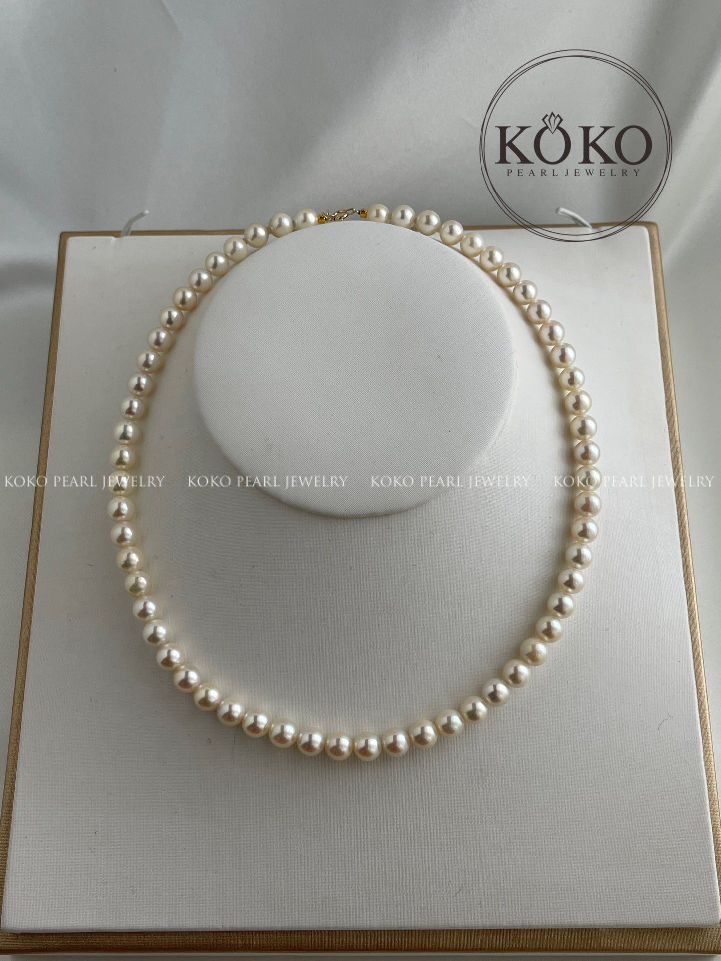 6.5mm Light Champagne Golden Akoya Pearl Strand Necklace 18K Yellow Gold