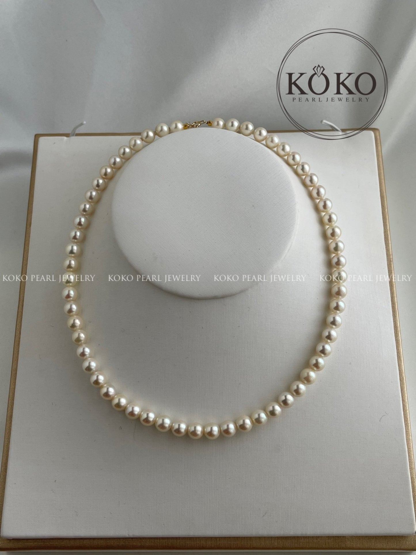 6.5mm Light Champagne Golden Akoya Pearl Strand Necklace 18K Yellow Gold - KOKOPEARLJEWELRY - 6