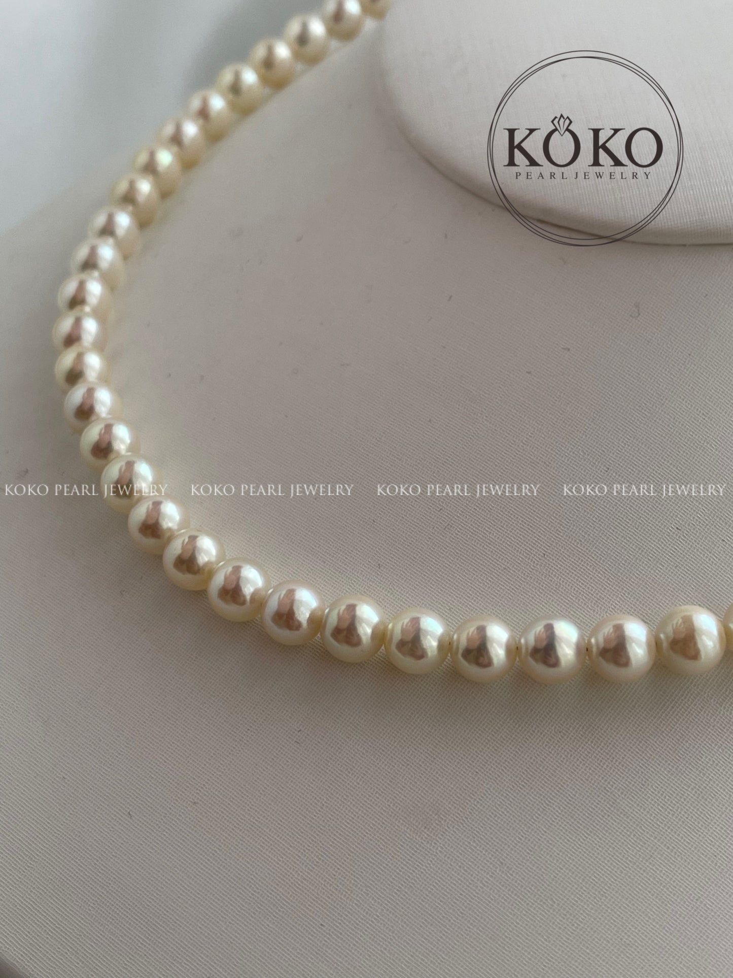 6.5mm Light Champagne Golden Akoya Pearl Strand Necklace 18K Yellow Gold