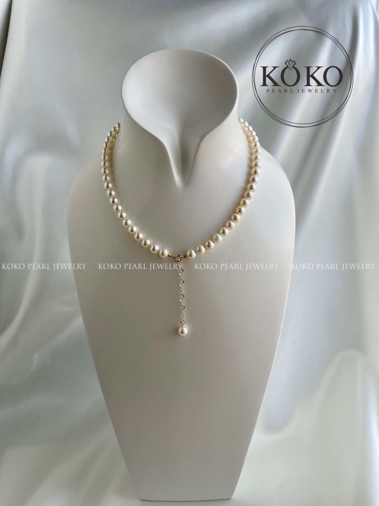 6.5mm Light Champagne Golden Akoya Pearl Strand Necklace 18K Yellow Gold
