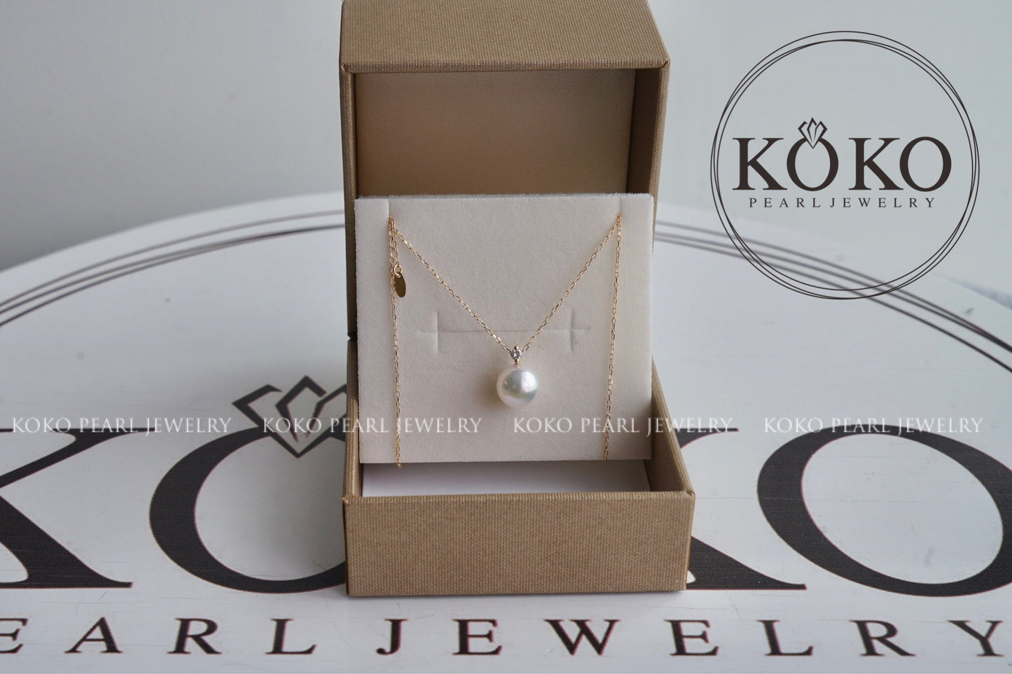Mirror Like Lustre 8mm Akoya Pearl Diamond Pendant Necklace 18K Yellow Gold - KOKOPEARLJEWELRY - 7