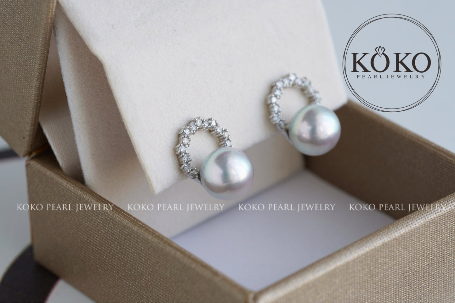 7mm Silver Blue Akoya Pearl Diamond Halo Stud Earrings Pt900 Platinum - KOKOPEARLJEWELRY - 5