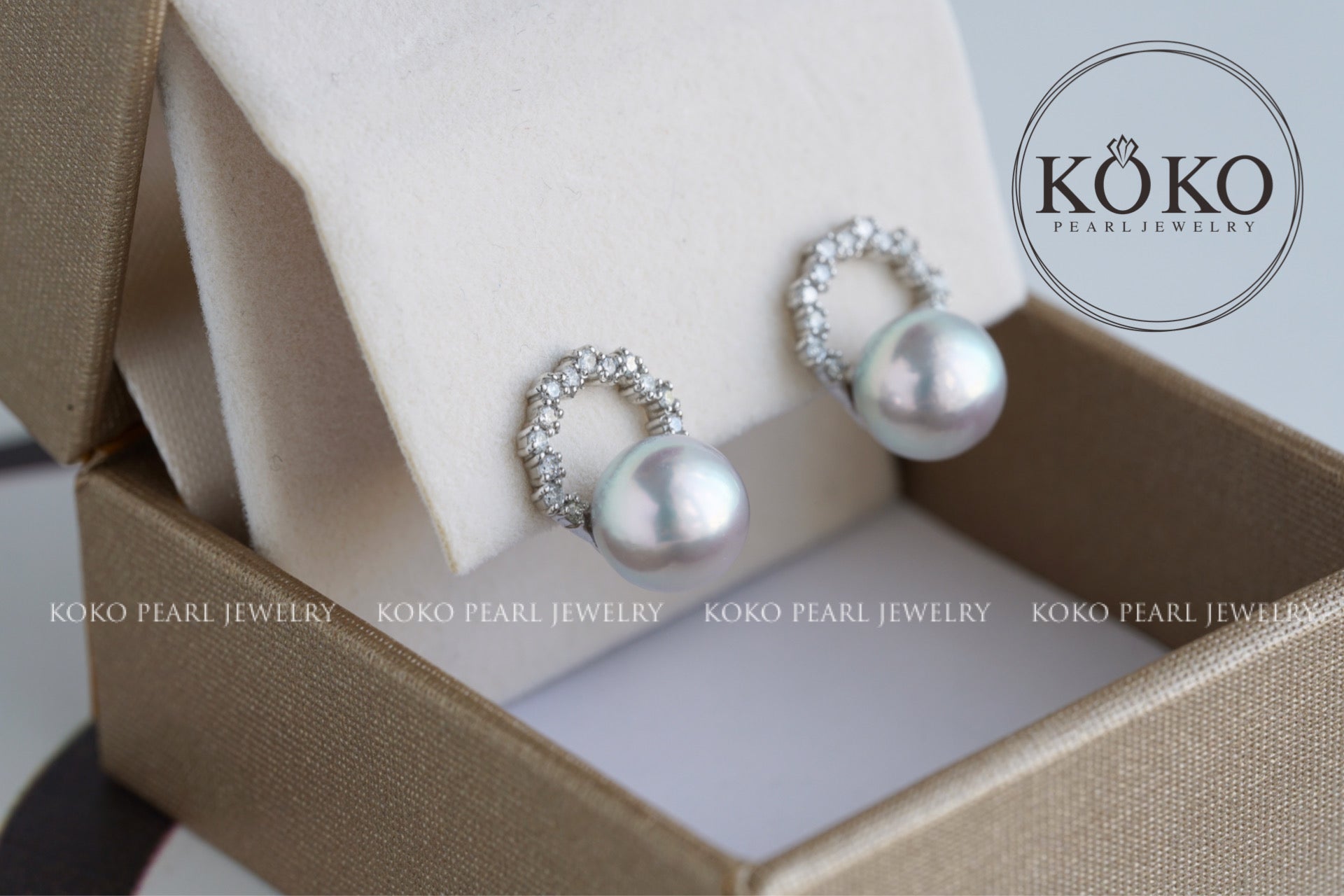 7mm Silver Blue Akoya Pearl Diamond Halo Stud Earrings Pt900 Platinum - KOKOPEARLJEWELRY - 5