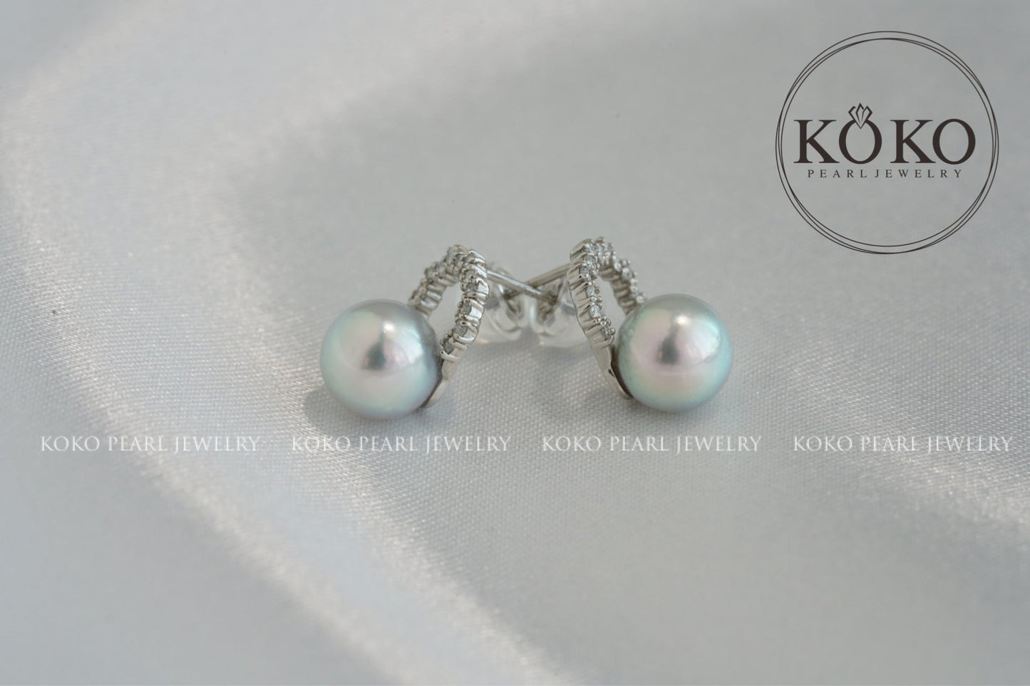 7mm Silver Blue Akoya Pearl Diamond Halo Stud Earrings Pt900 Platinum - KOKOPEARLJEWELRY - 4