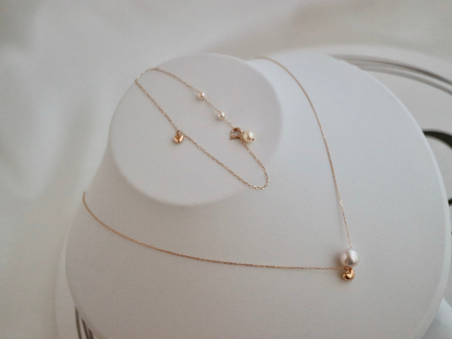 7.5mm Akoya Pearl Little Heart Floating Pendant Necklace 10K Gold - KOKOPEARLJEWELRY - 5