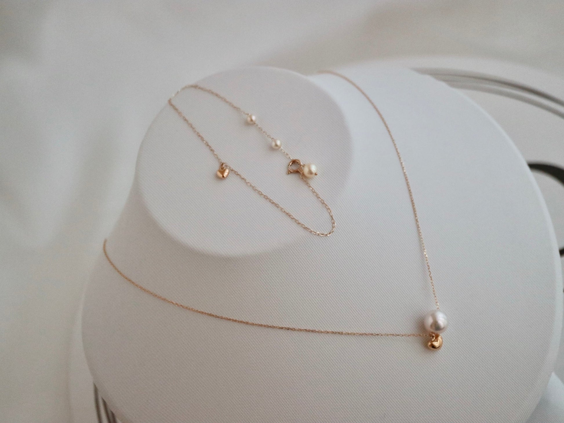 7.5mm Akoya Pearl Little Heart Floating Pendant Necklace 10K Gold - KOKOPEARLJEWELRY - 5