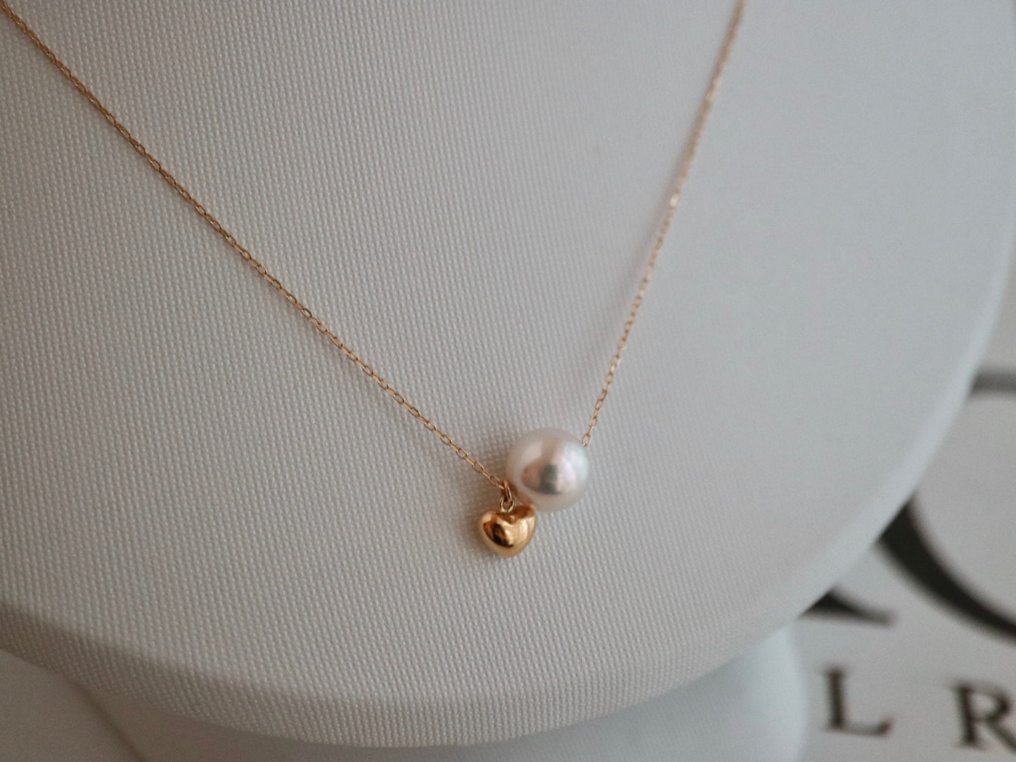 7.5mm Akoya Pearl Little Heart Floating Pendant Necklace 10K Gold - KOKOPEARLJEWELRY - 6