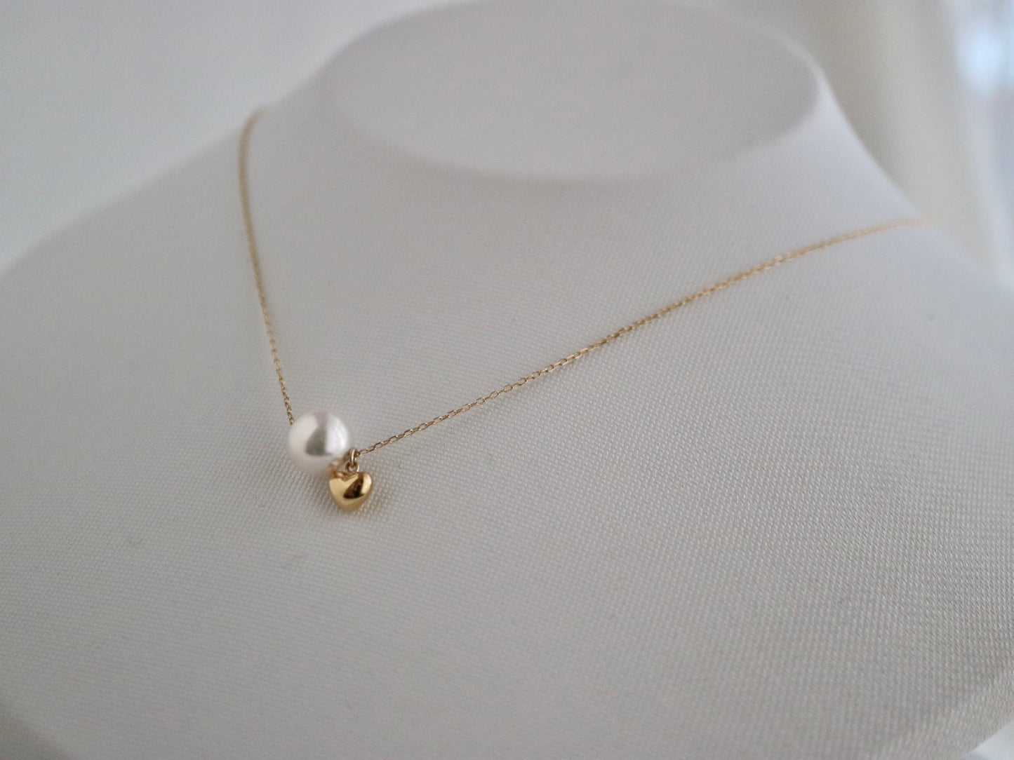 7.5mm Akoya Pearl Little Heart Floating Pendant Necklace 10K Gold - KOKOPEARLJEWELRY - 8