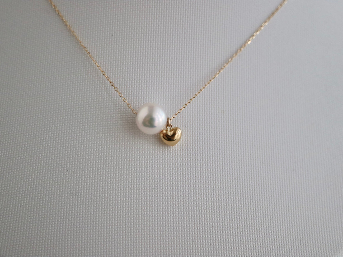 7.5mm Akoya Pearl Little Heart Floating Pendant Necklace 10K Gold - KOKOPEARLJEWELRY - 10