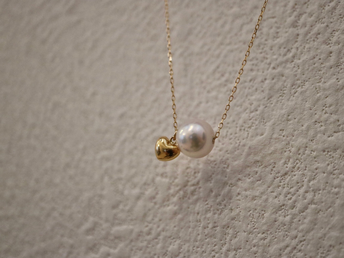 7.5mm Akoya Pearl Little Heart Floating Pendant Necklace 10K Gold - KOKOPEARLJEWELRY - 11