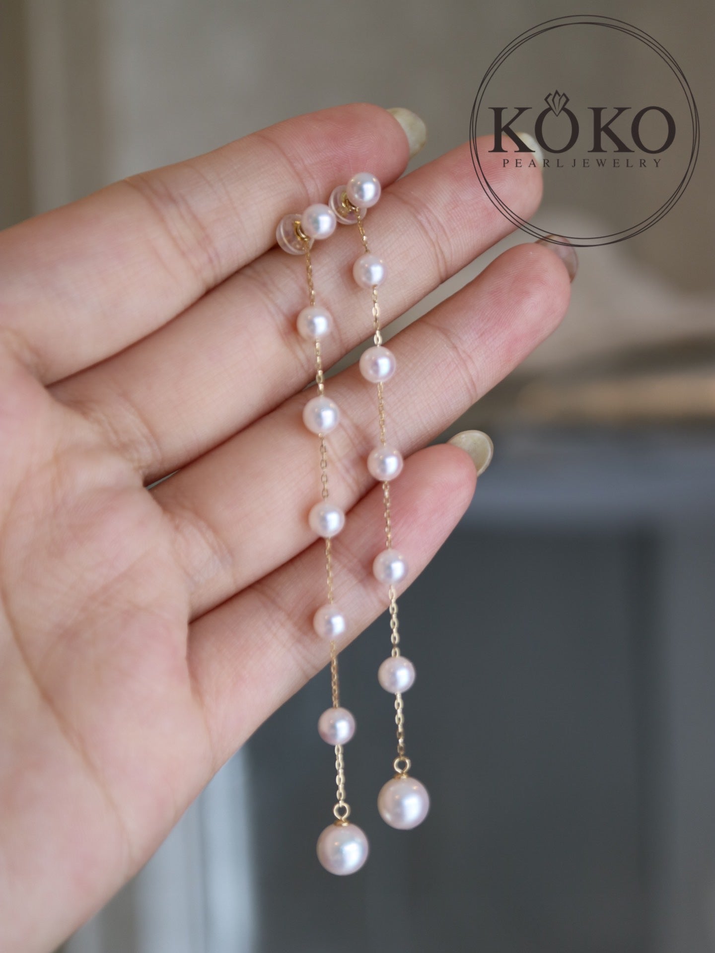 Clip Earrings Available丨2Ways Wearing 4.5+6mm Akoya Pearl Drop Earrings 18K Yellow Gold - KOKOPEARLJEWELRY - 5