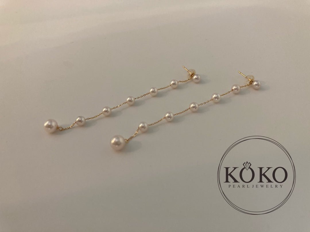 Clip Earrings Available丨2Ways Wearing 4.5+6mm Akoya Pearl Drop Earrings 18K Yellow Gold - KOKOPEARLJEWELRY - 8