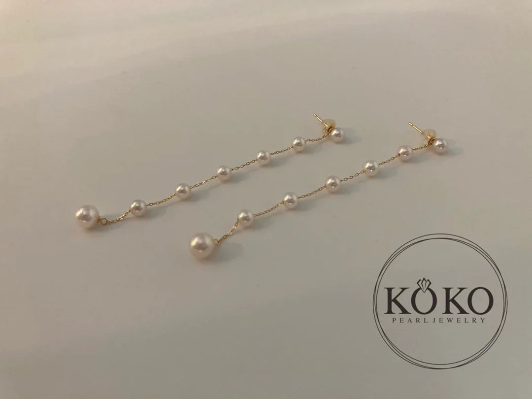 클립 귀걸이 가능丨2가지 스타일 착용 4.5+6mm 아코야 진주 드롭 귀걸이 18K 옐로우 골드