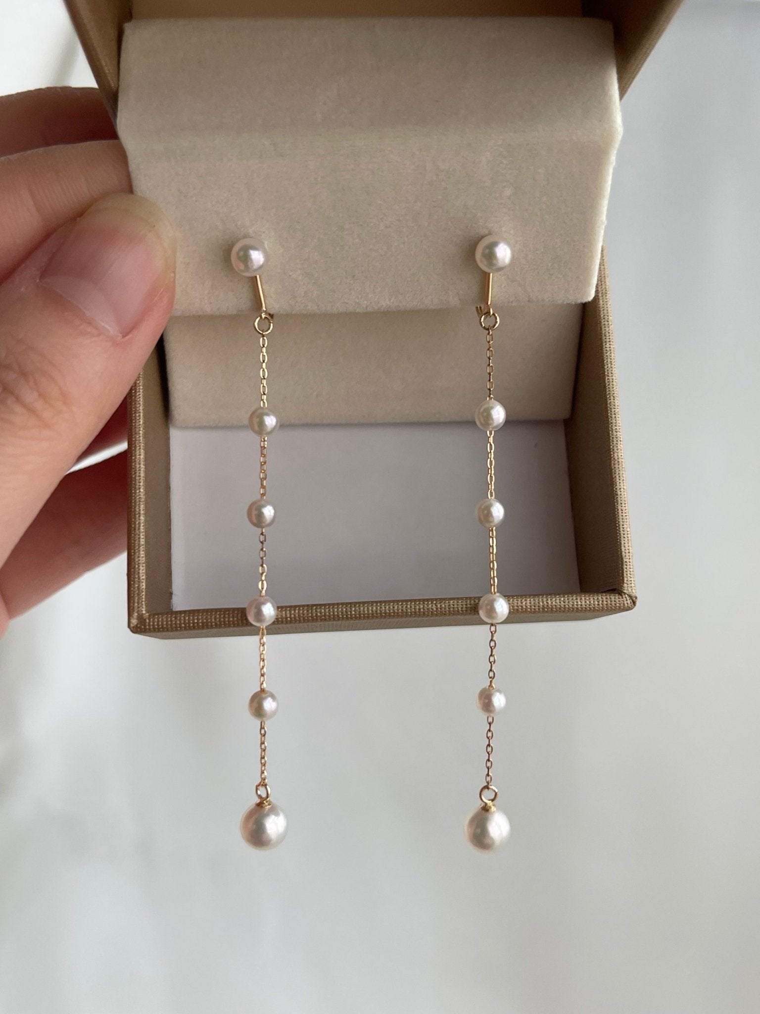 Clip Earrings Available丨2Ways Wearing 3.5+5.5mm Akoya Pearl Drop Earrings 18K Yellow Gold - KOKOPEARLJEWELRY - 9