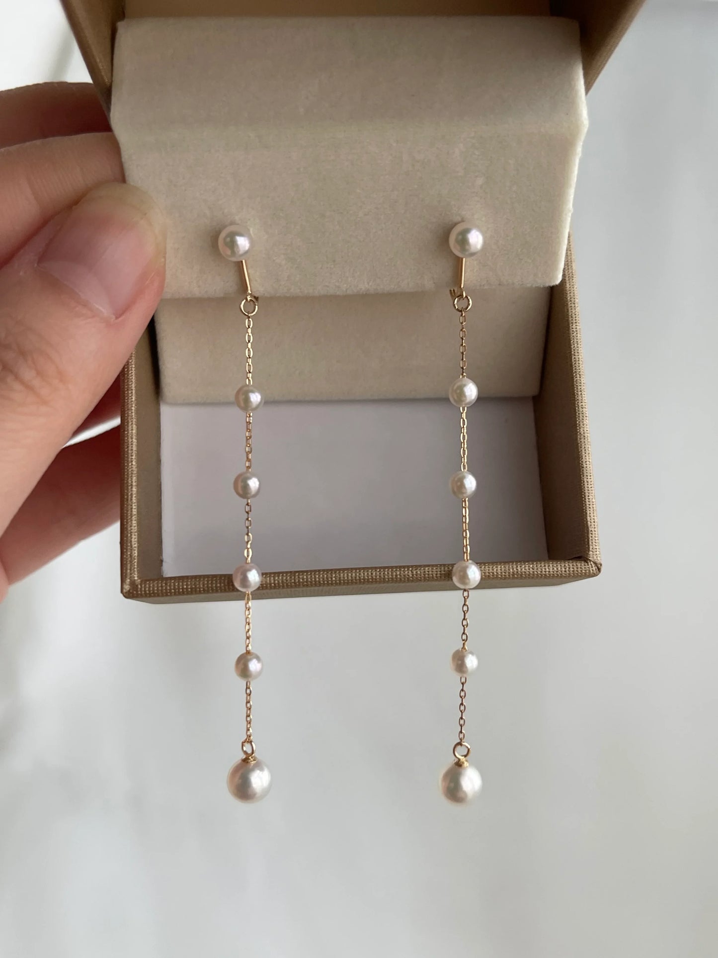 클립 귀걸이 가능丨2가지 스타일 착용 3.5+5.5mm 아코야 진주 드롭 귀걸이 18K 옐로우 골드