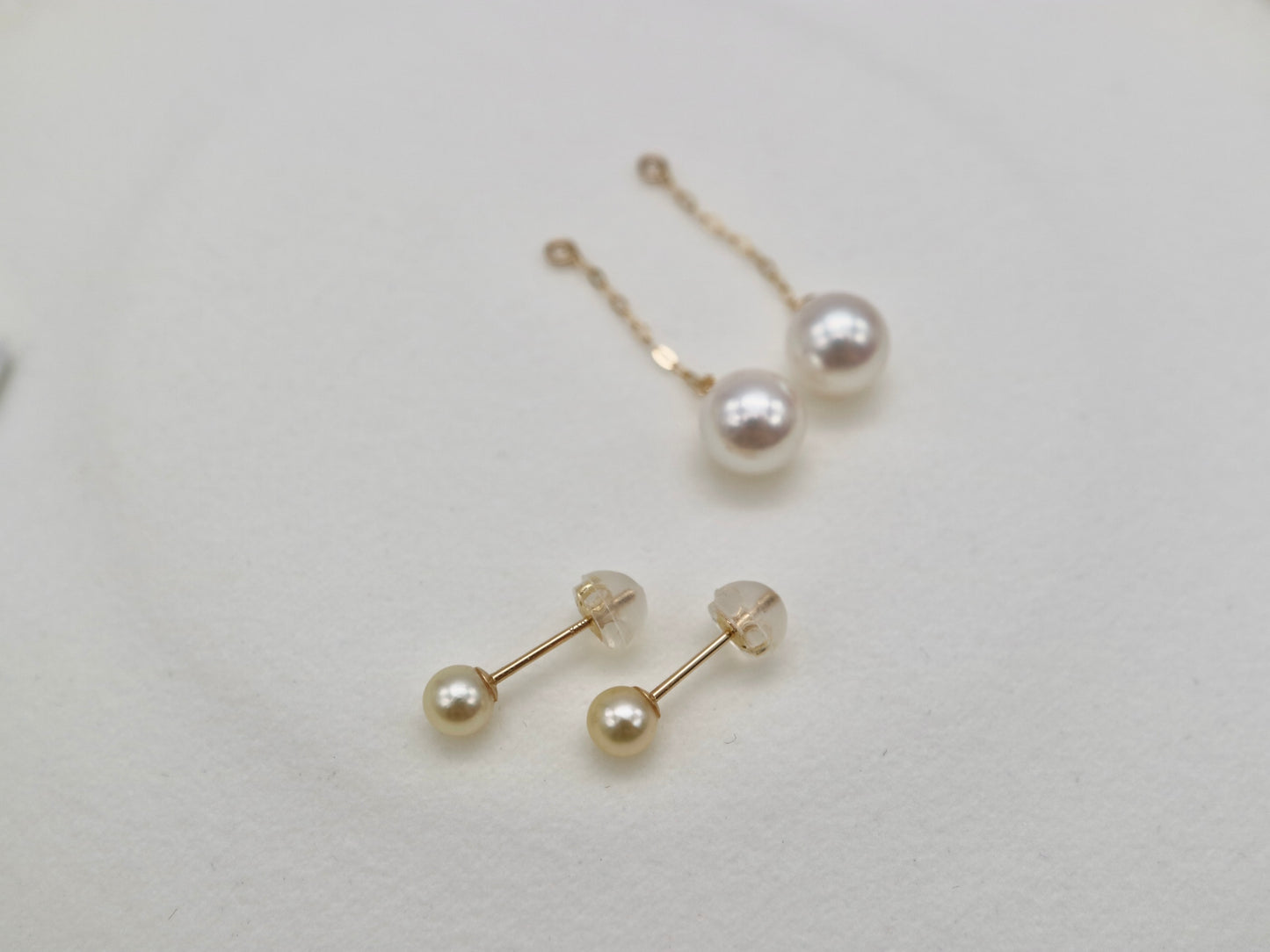 2Way 着用 ダブルカラー アコヤ真珠 ドロップ イヤリング 18K イエローゴールド