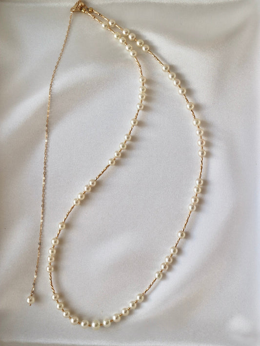 Champagne Golden Akoya Pearl & 18K Yellow Gold Beads Long Necklace - KOKOPEARLJEWELRY - 1