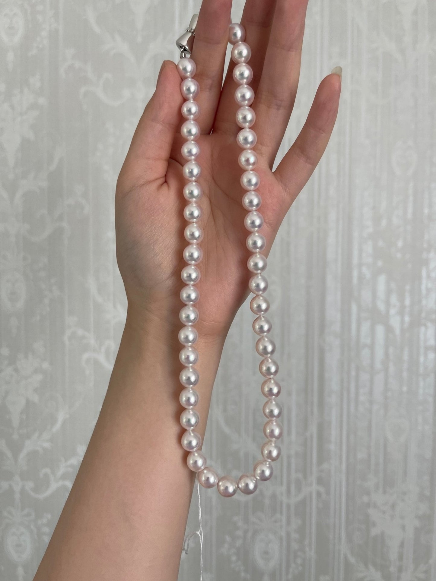 Mirror Like Luster 8.5mm Pinkish White Akoya Pearl Strand Necklace - KOKOPEARLJEWELRY - 1