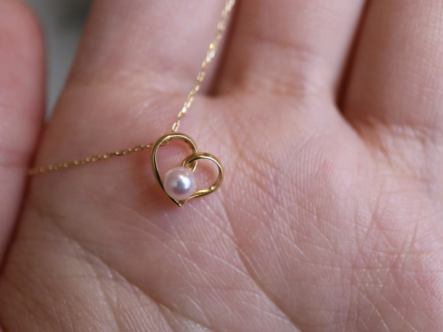 4.5mm Akoya Pearl Heart Shaped Pendant Necklace 18K Yellow Gold - KOKOPEARLJEWELRY - 8
