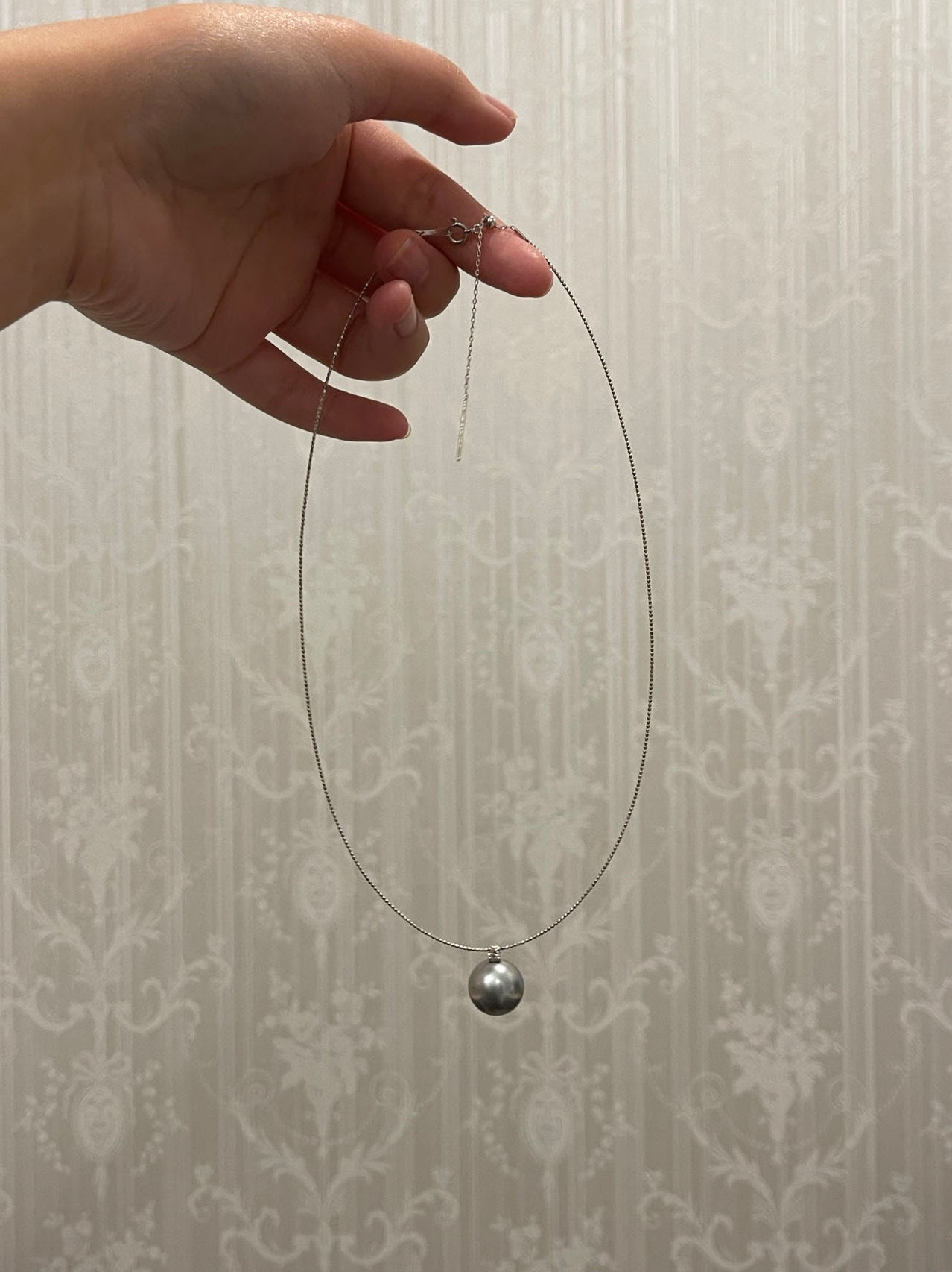 12mm Gray Tahitian Pearl Diamond Pendant Wire Necklace 18K White Gold - KOKOPEARLJEWELRY - 6