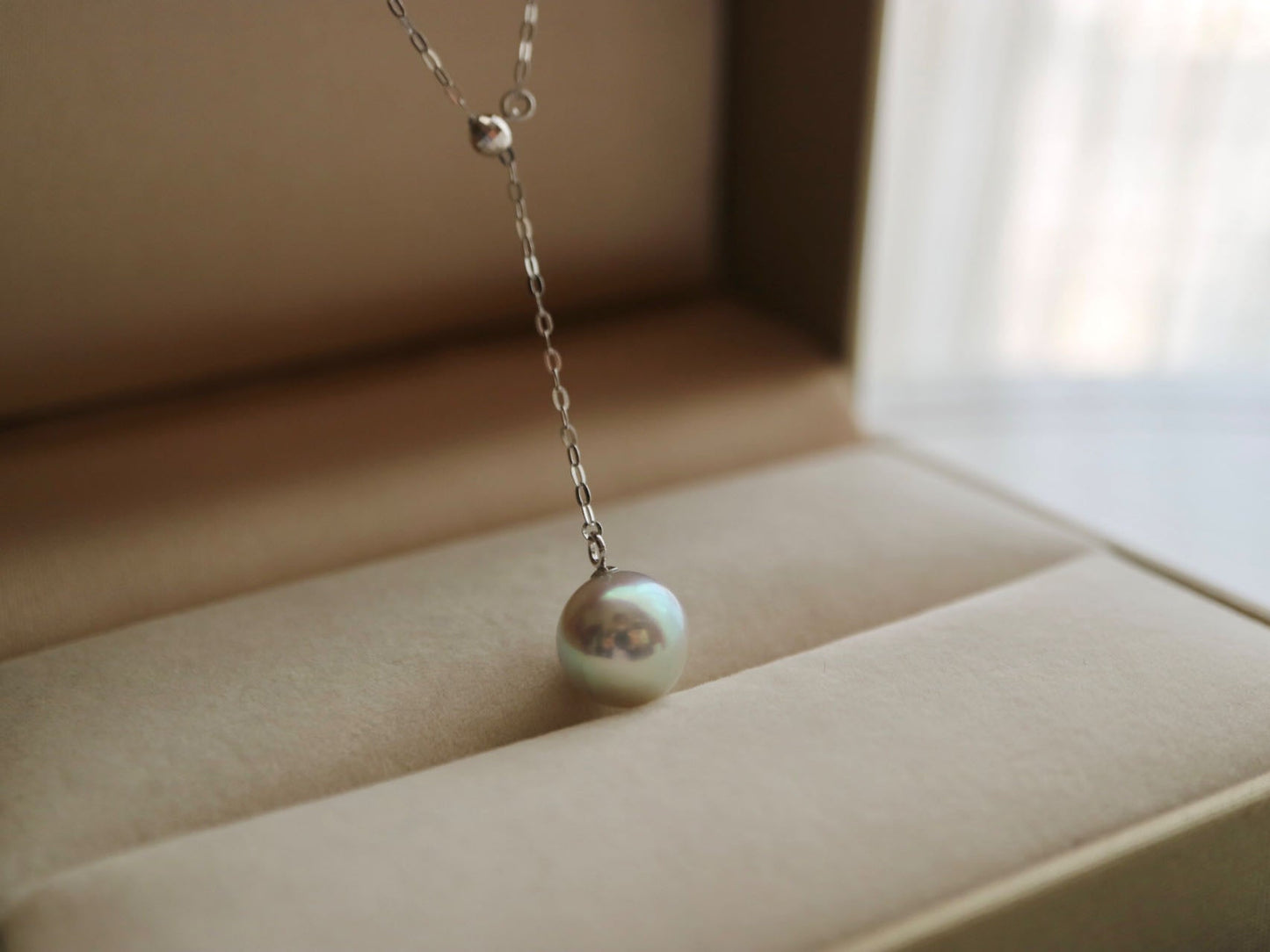 8mm Natural Silver Gray Akoya Pearl Adjustable Y Necklace 18K White Gold - KOKOPEARLJEWELRY - 6