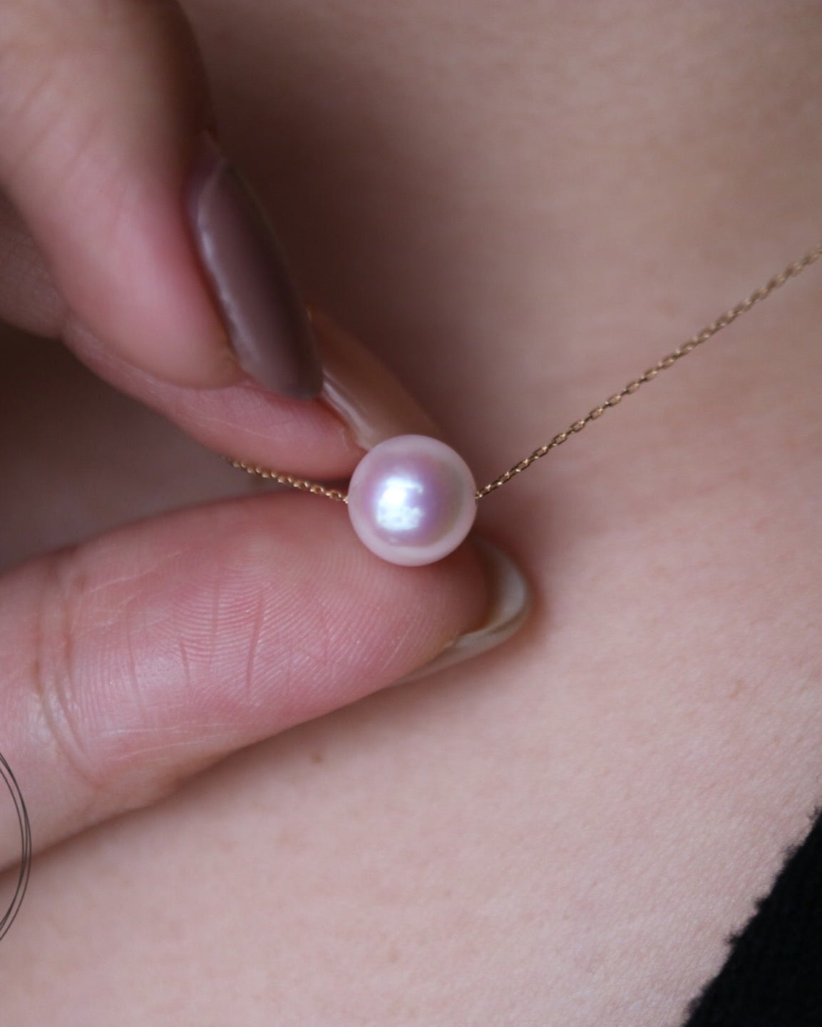 Model Wearing Floating Akoya Pearl Necklace – Minimalist and Elegant Look - 2